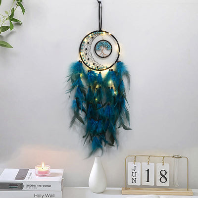 Olivenorma LED Turquoise Tree Of Life Feather Dream Catcher