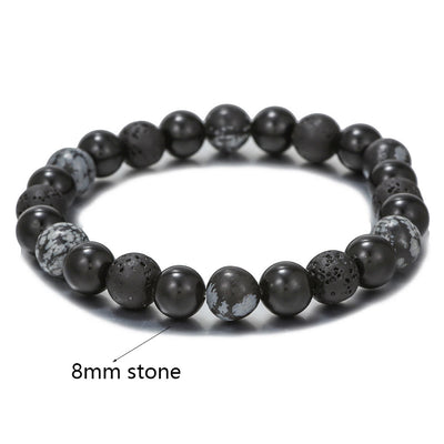 Olivenorma Black Onyx Snowflake Obsidian Lava Stone Beaded Men's Bracelet