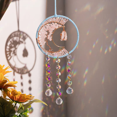 Olivenorma Rose Quartz Moon Pendant Sun Catcher Wind Chime