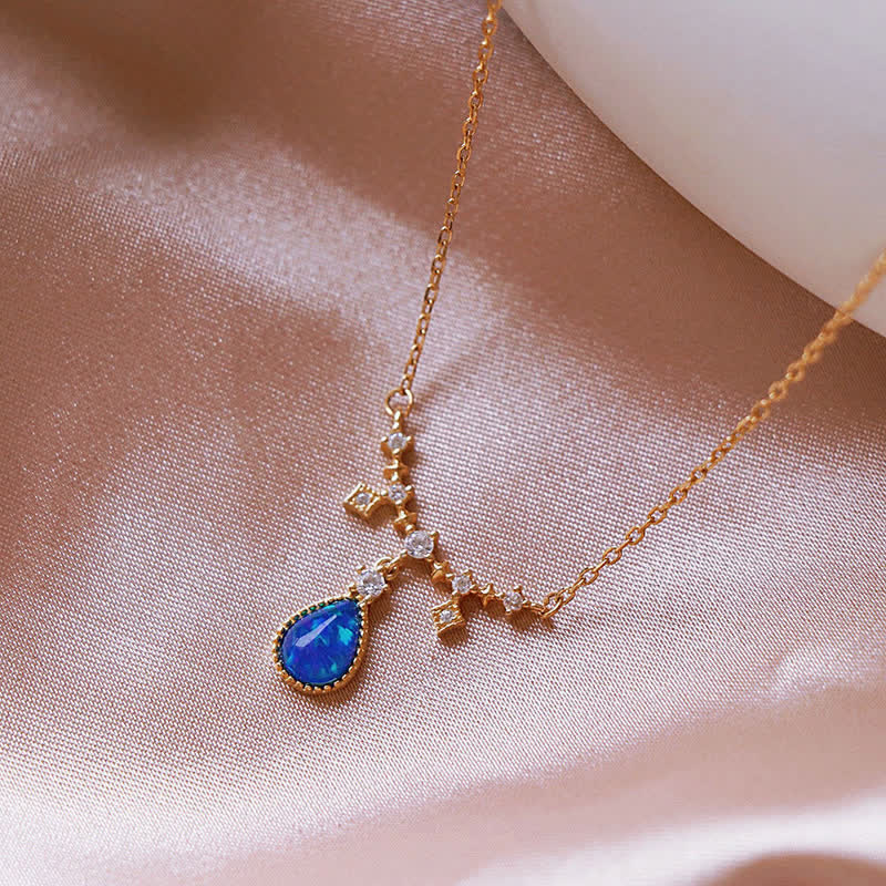 Olivenorma Blue Opa White Zircon Water Drop Pendant Necklace