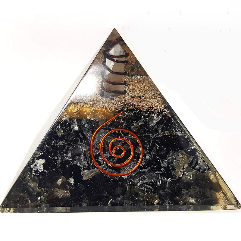 Olivenorma Black Tourmaline with Clear Crystal Mental Balance Orgone Pyramid