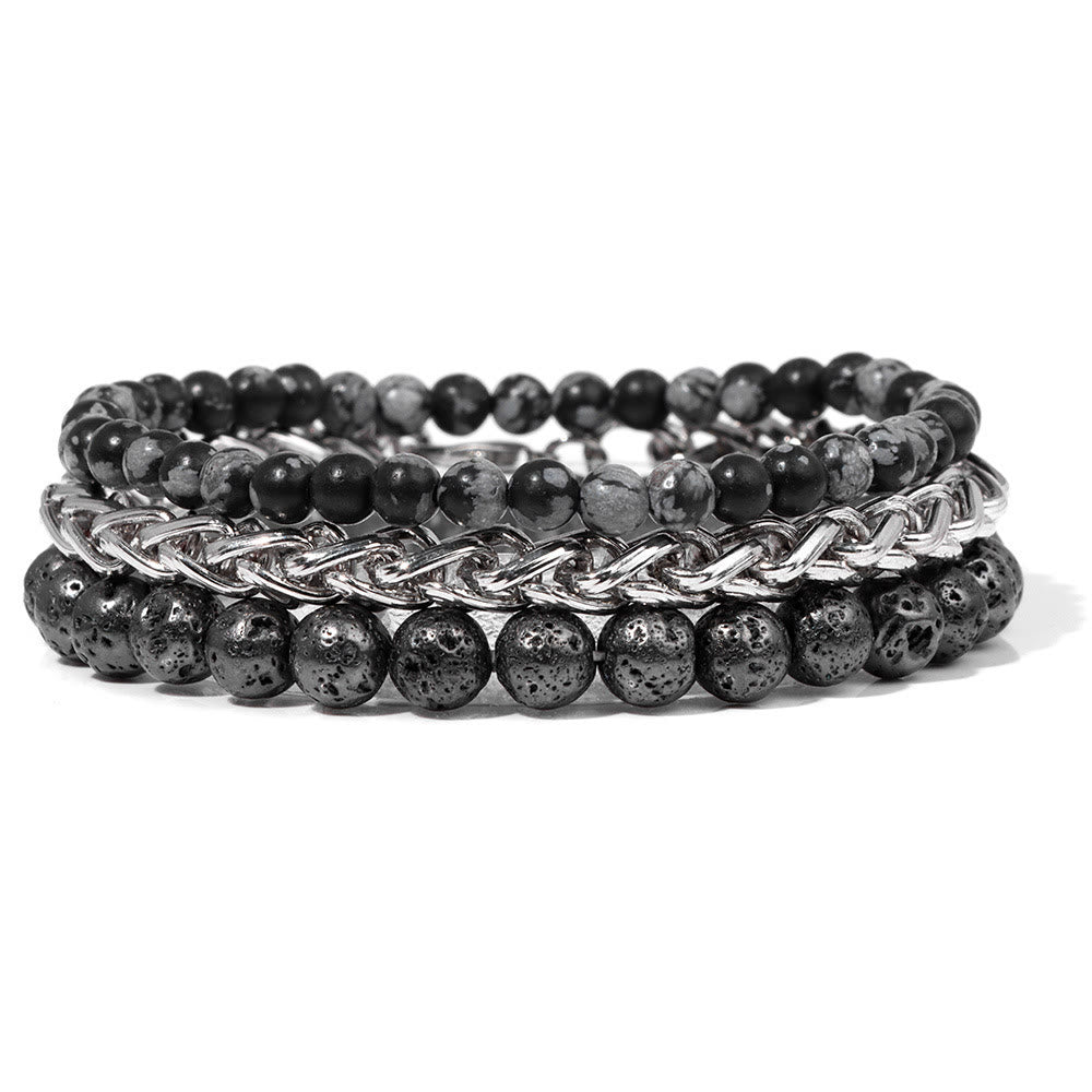 Olivenorma "Peace And Calm" Black Lave Stone Bracelet Set