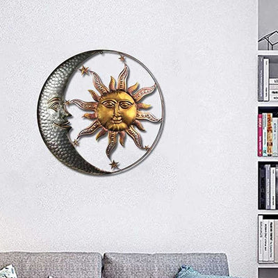 Olivenorma Gray Moon Gold Sun Face Metal Wall Decor