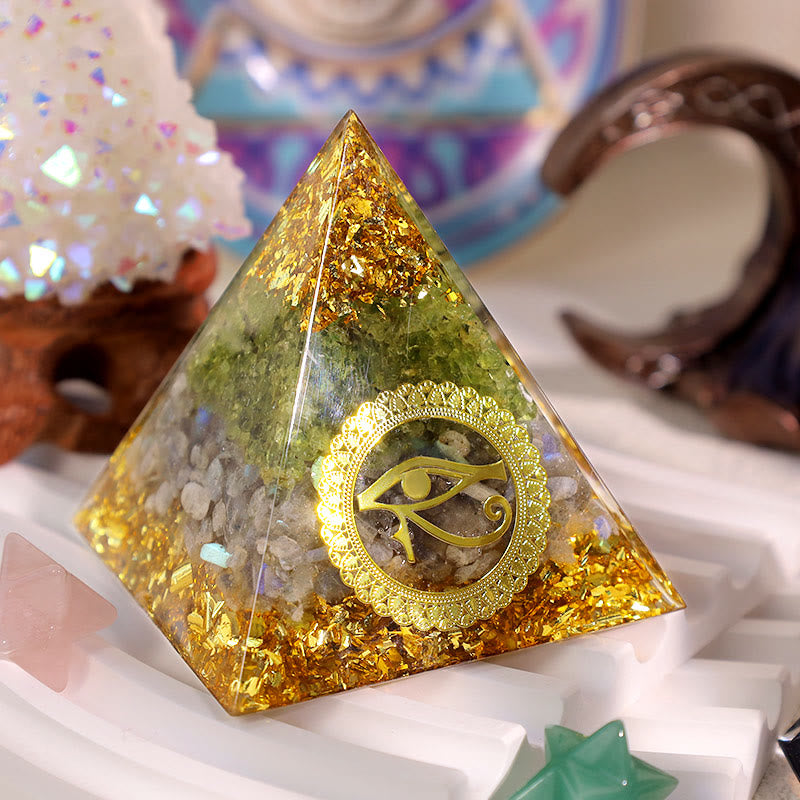 Olivenorma Prehnite Moonstone Eye Of Horus Orgone Pyramid