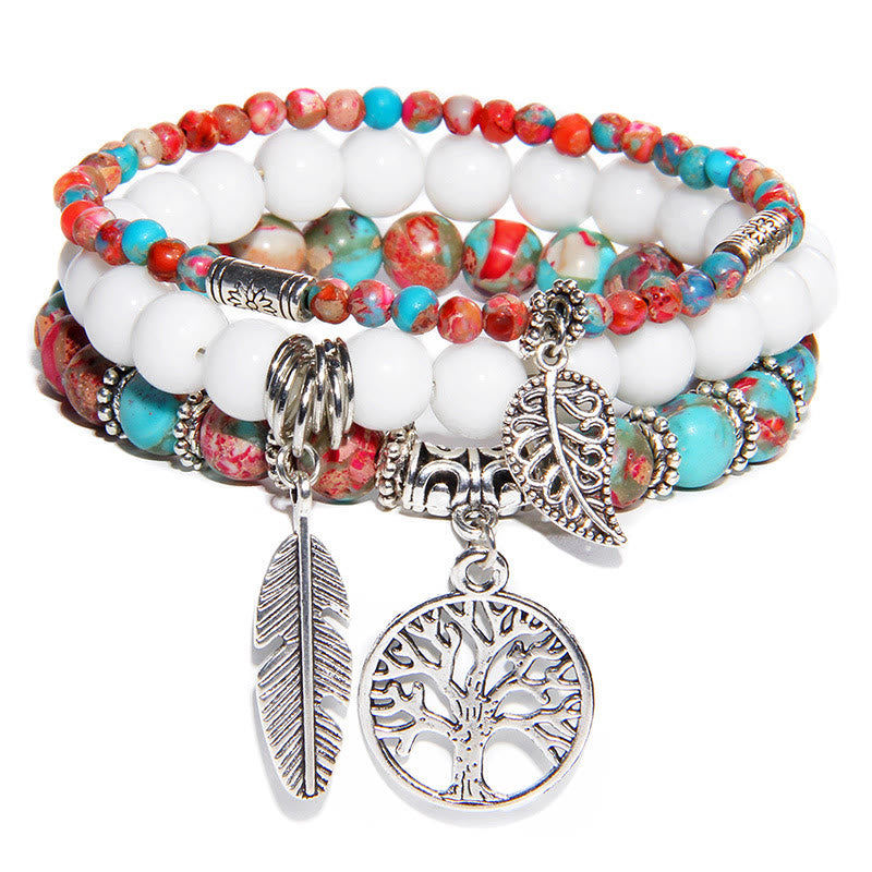 Olivenorma "Nature's Healing Moments" Emperor Stone Tree Of Life 3 Pieces Bracelet Set