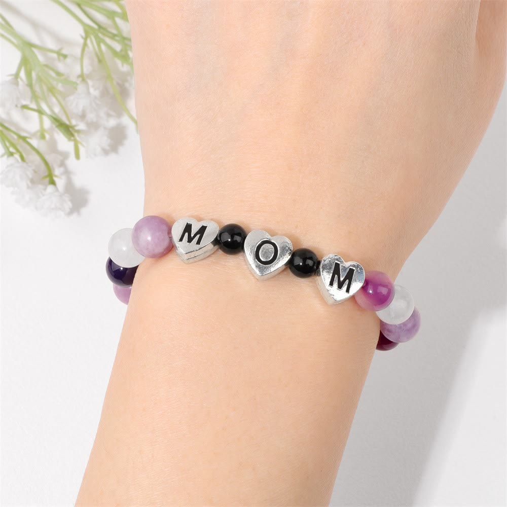 Olivenorma Purple Agate Lepidolite Mom Gift Beaded Bracelet