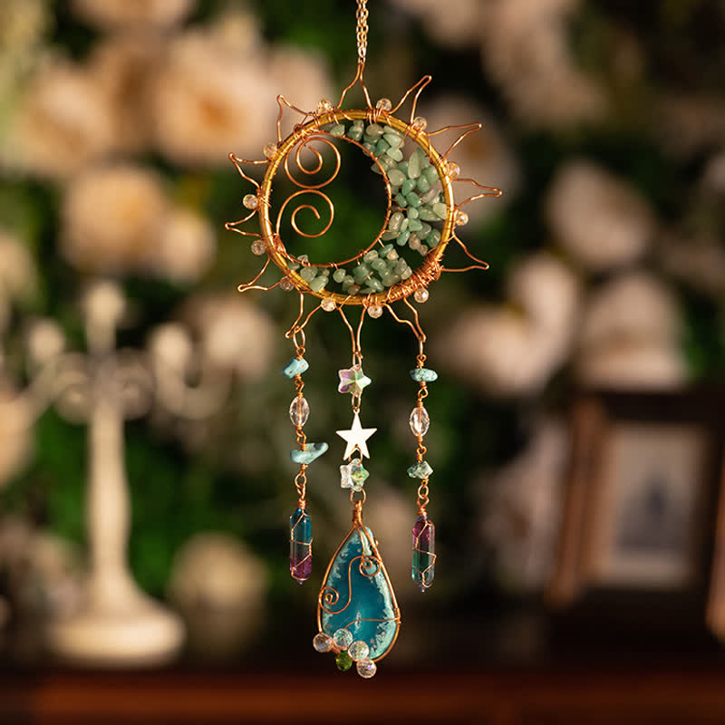 Olivenorma Green Aventurine Handwound Sun Suncatcher Wind Chime