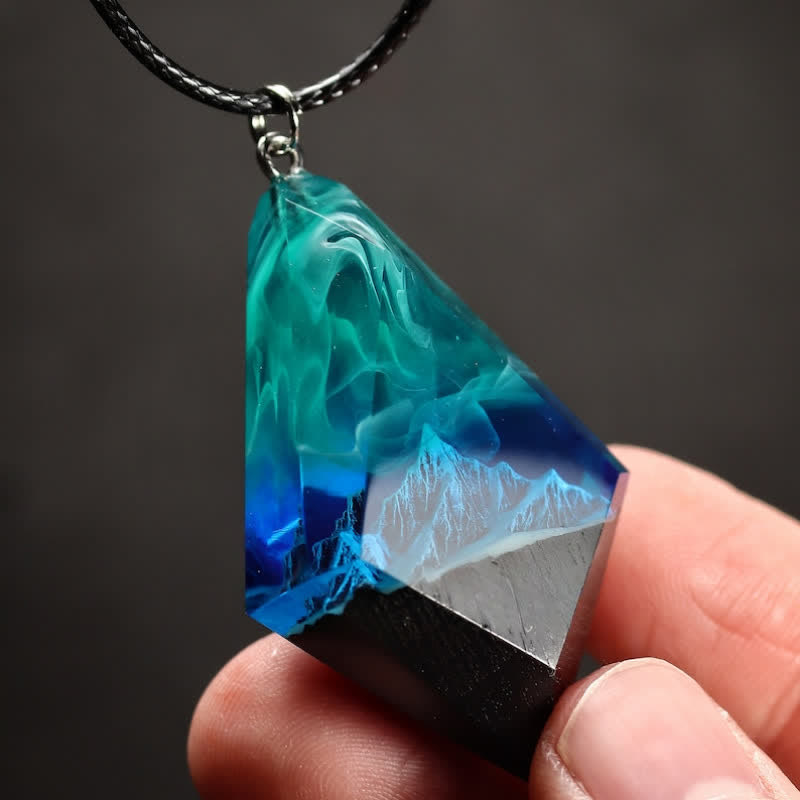 Olivenorma Snow Mountain Blue Green Aurora Resin Necklace