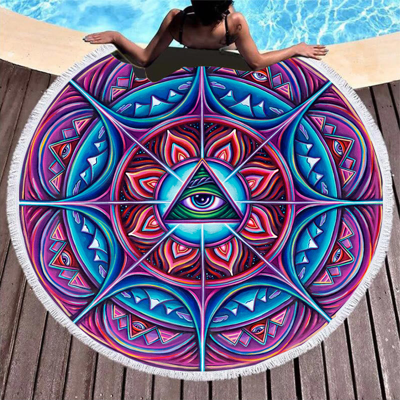 Olivenorma Evil Eye Hamsa Round Beach Towel Tapestry