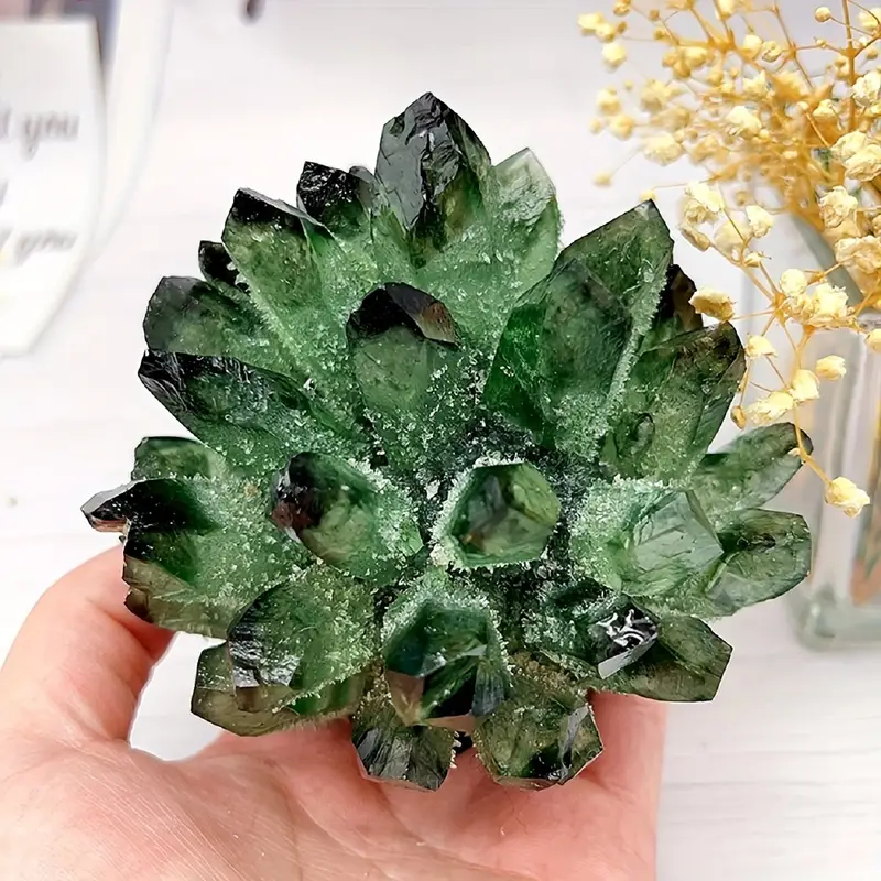 Olivenorma 1pc Crystal Cluster Green Phantom Quartz Home Decoration