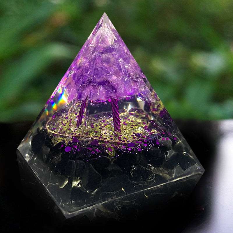 Olivenorma Amethyst Sphere With Obsidian Orgone Pyramid