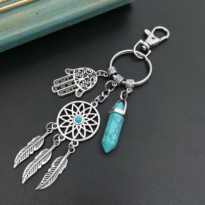 Olivenorma Natural Gemstone Dreamcatcher Pendants Hamsa Keychain