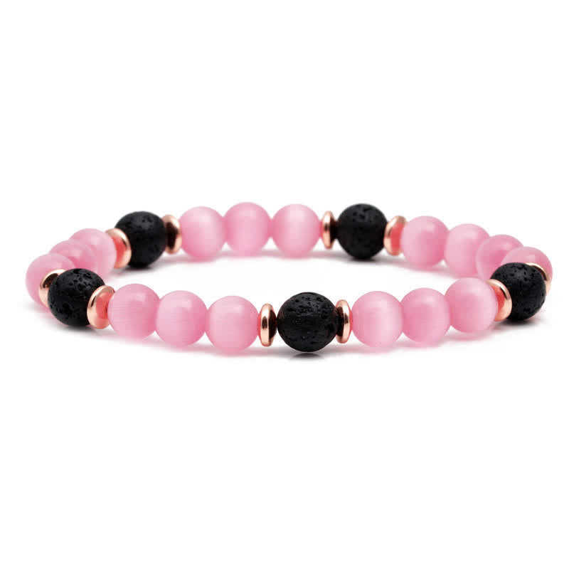 Olivenorma Lava Stone Rose Pink Quartz Beaded Bracelet