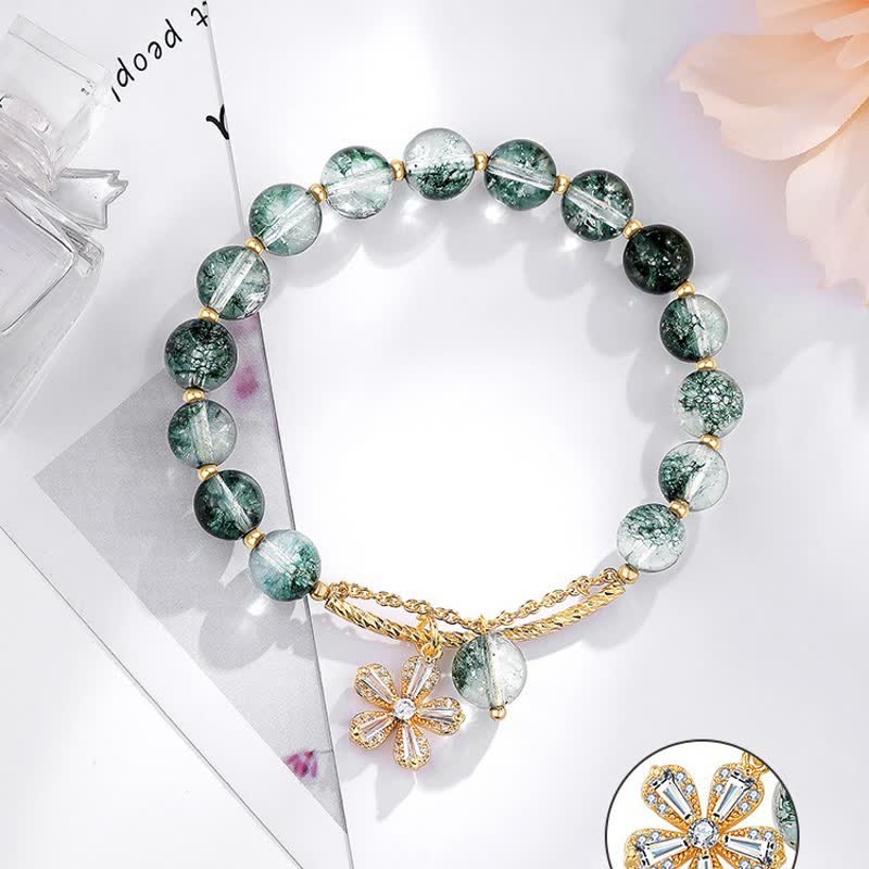 Olivenorma Green Phantom Quartz Beaded Sakura Pendant Bracelet