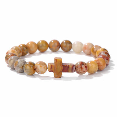 Olivenorma Natural Crystal Beads Cross Pendant Bracelet