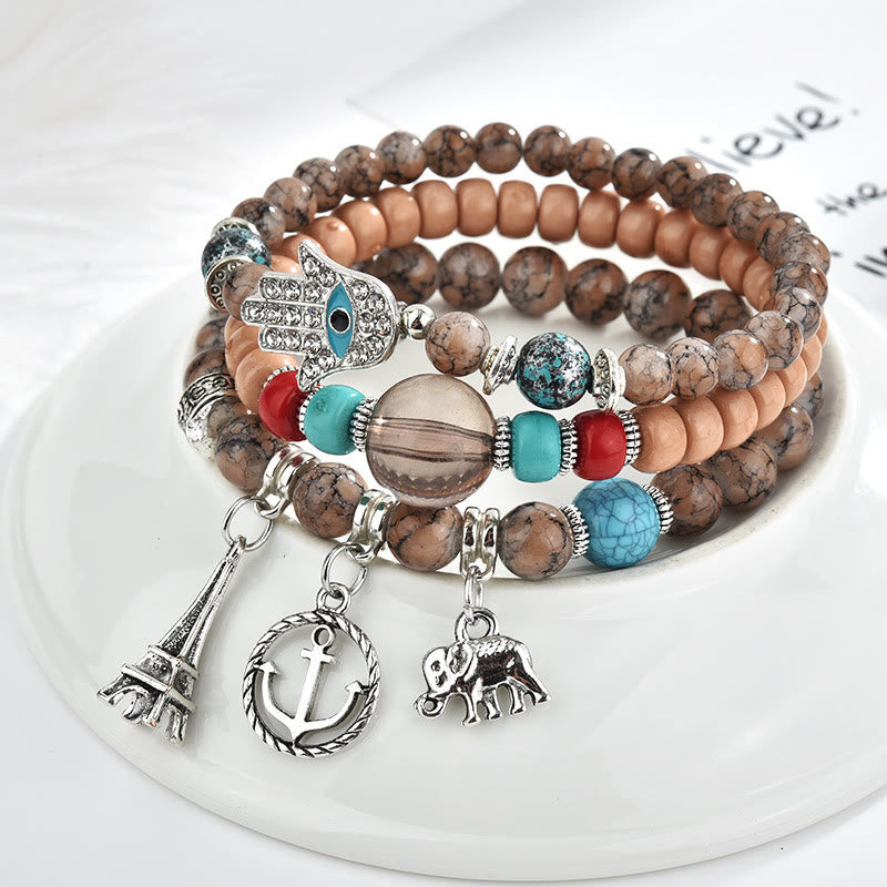 Olivenorma Elephant Tower Evil Eye Hamsa Bracelet Set