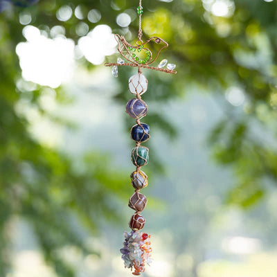 Olivenorma Chakra Stone Braided Wrap Bird Pendant Wind Chime