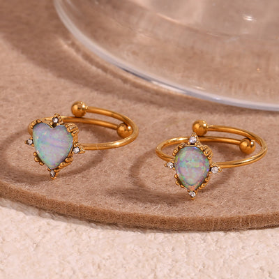 Olivenorma Natural Opal Sun Heart Adjustable Ring