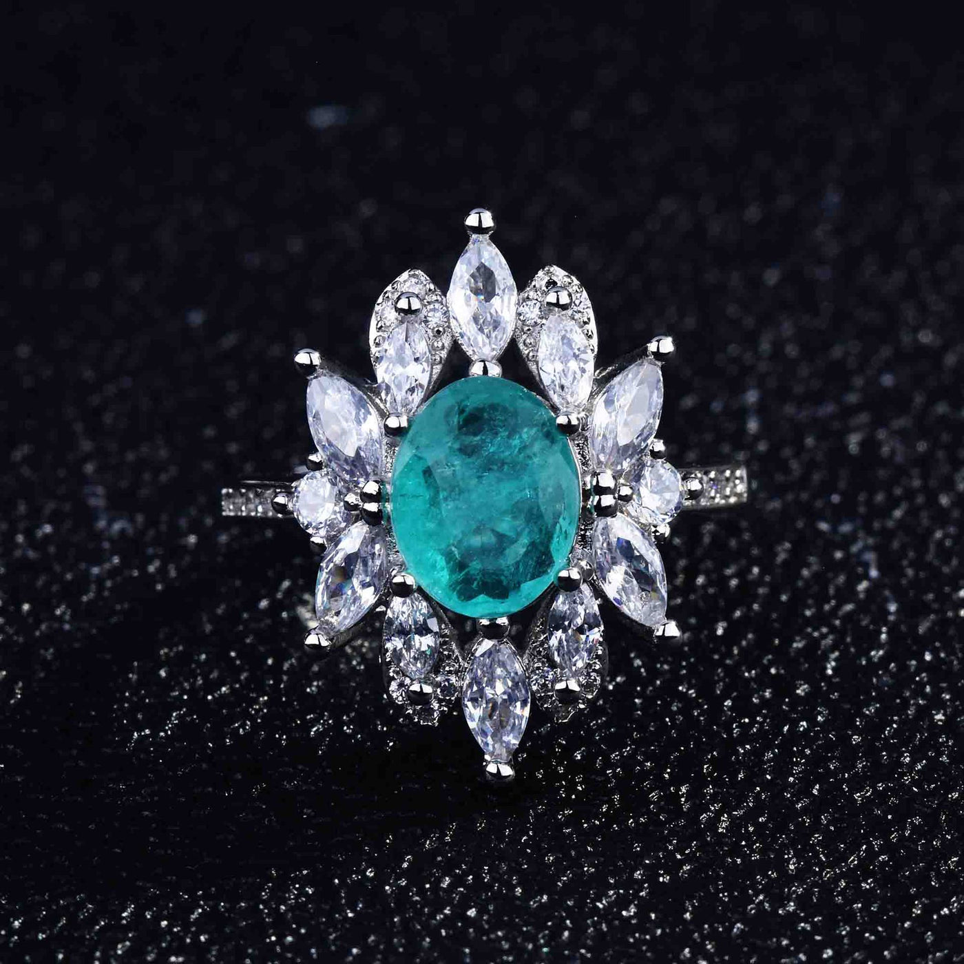 Olivenorma Various Paraiba Tourmaline Simulated Diamond Adjustable Ring