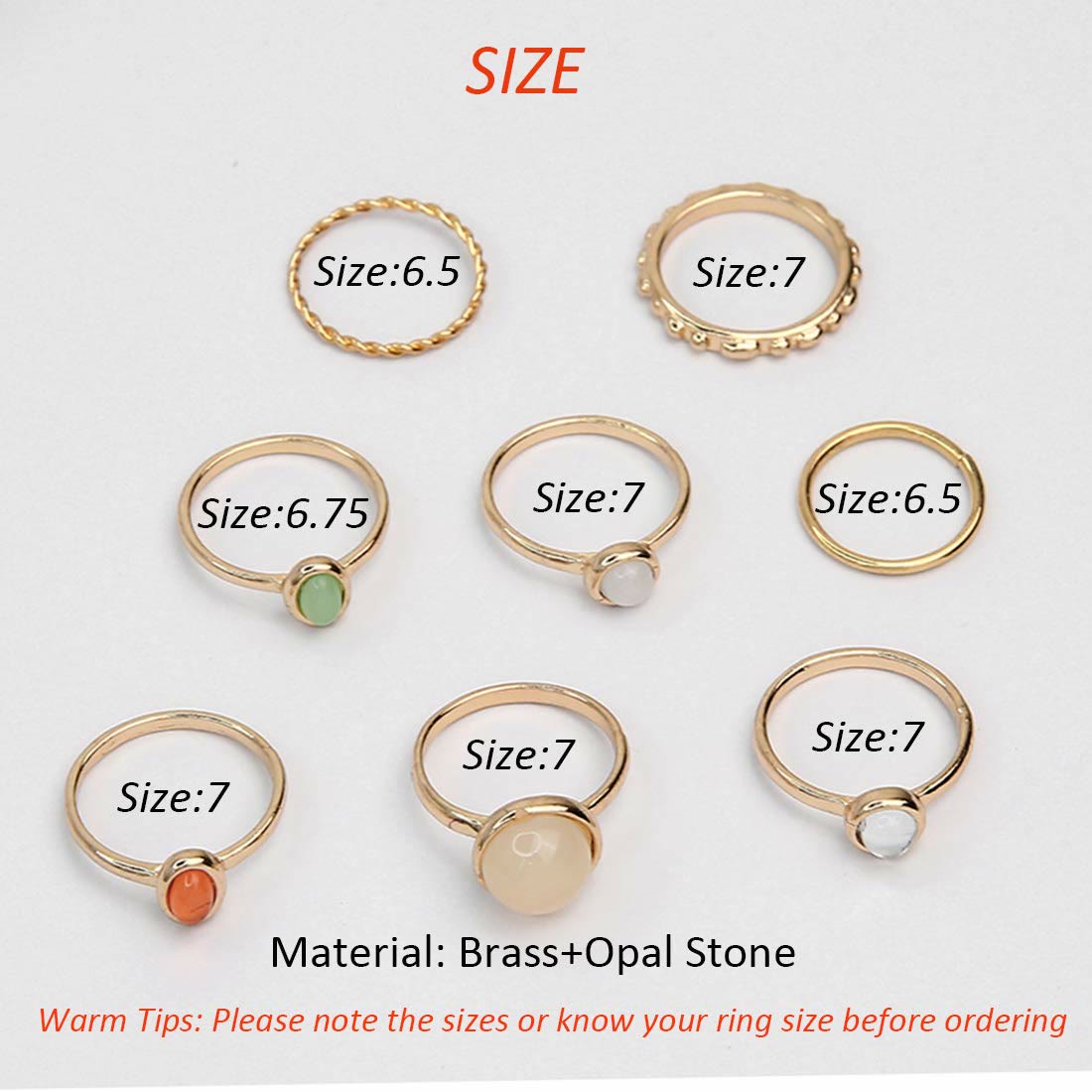 Olivenorma 8pcs Knuckle Stackable Midi Finger Ring Set