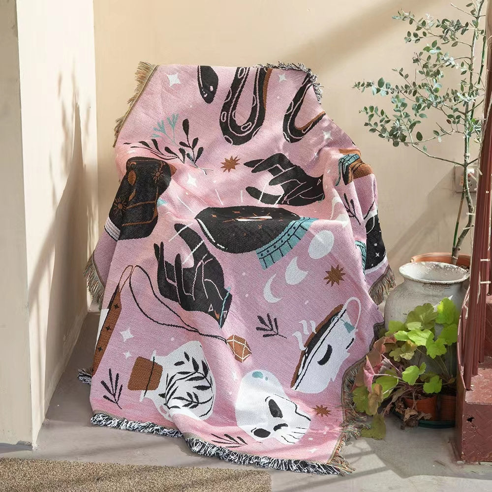 Olivenorma Tarot Magic Eye Pink Woven Blanket