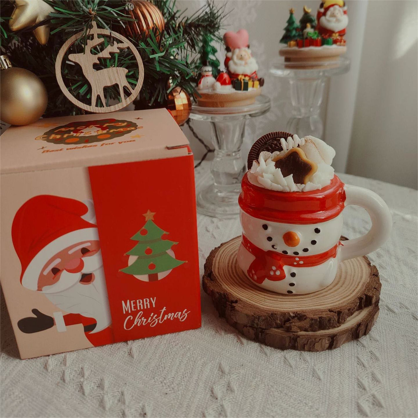 Olivenorma Christmas Santa Claus Snowman Elk Cup Candle