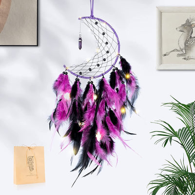 Olivenorma Amethyst Obsidian Moon Feather Dream Catcher