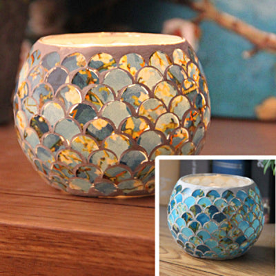 Olivenorma European Retro Glass Mosaic Candle Holder