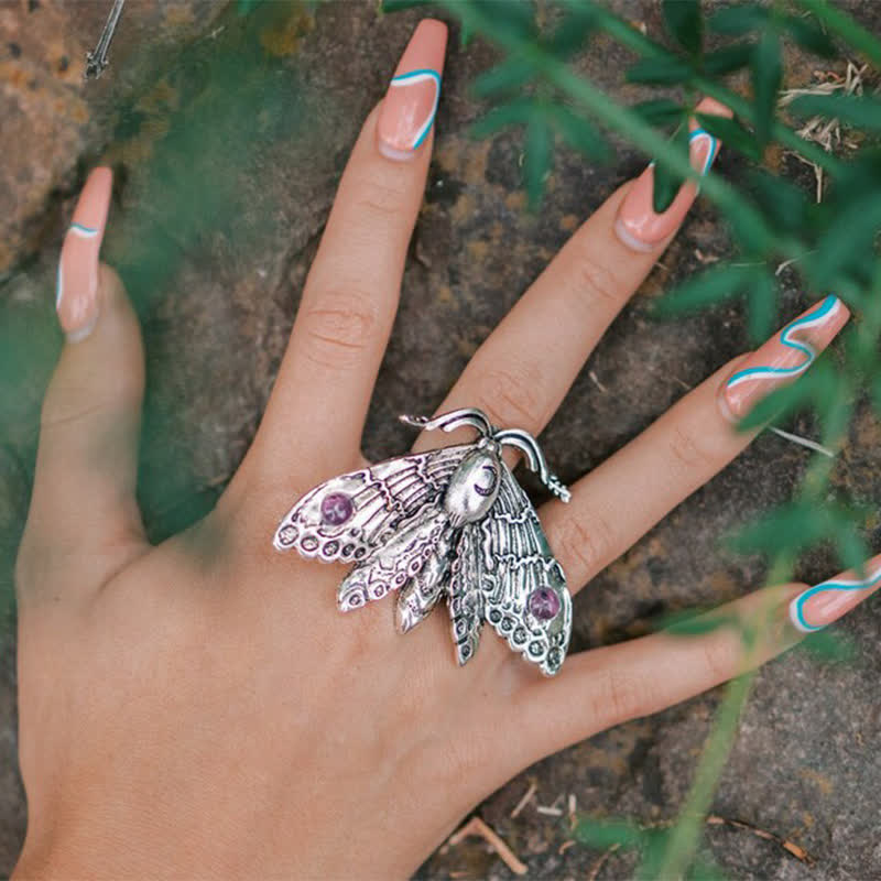 Olivenorma With Gemstones Luna Moth Witch Ring