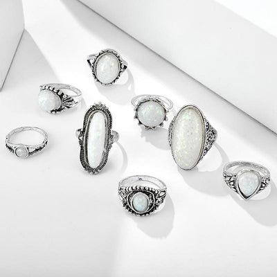 Olivenorma Round Oval Opal 8-Piece Ring Set