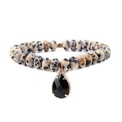 Olivenorma Natural Dalmatian Jasper Obsidian Hamsa Pendant Bracelet