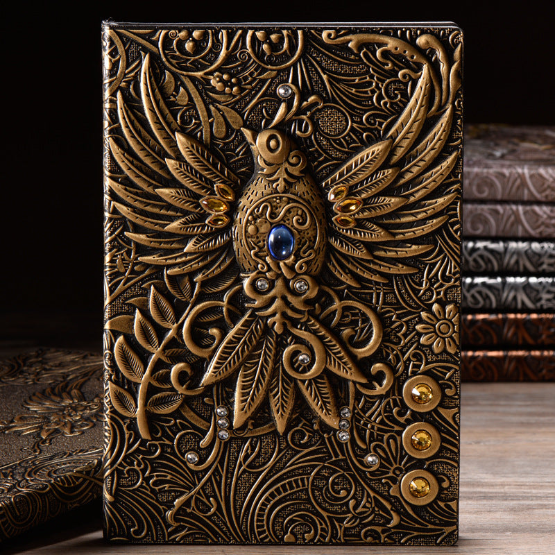 Olivenorma Crystal Stone Phoenix Embossed Leather Journal Notebook