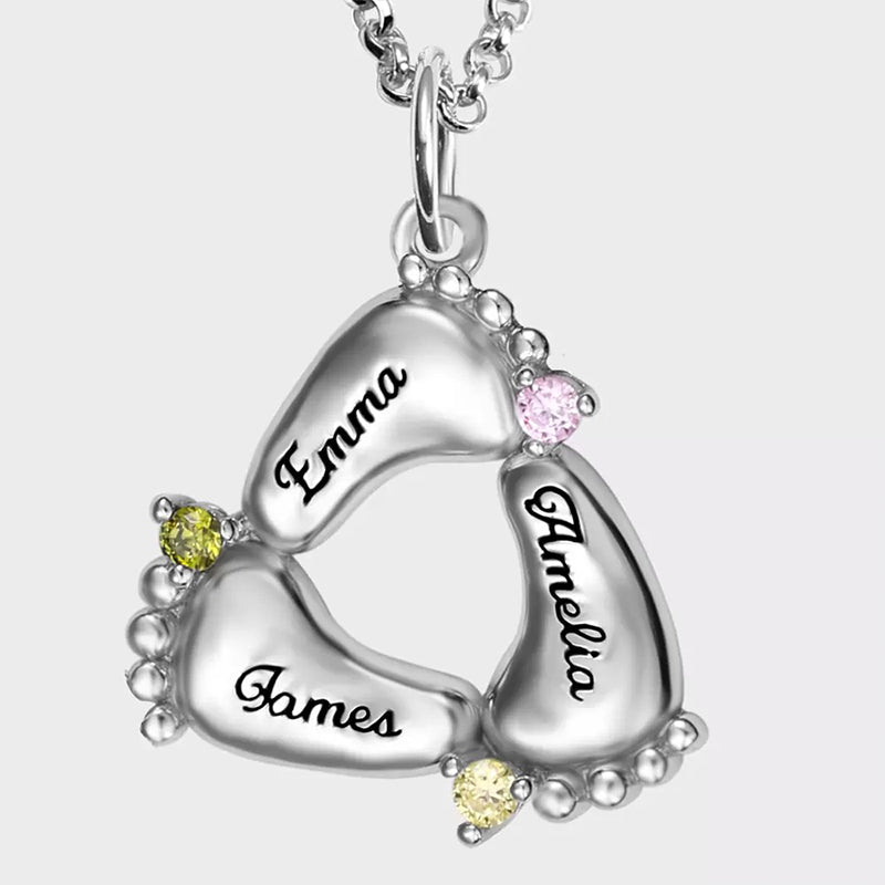 Olivenorma Personalized and Engraved Baby Feet Birthstones Necklace