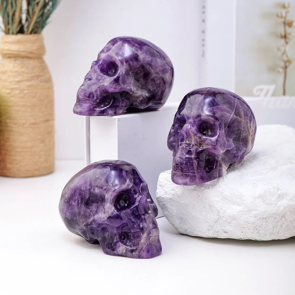 Olivenorma 3inch Amethyst Skull Statue Healing Gemstone Decoration