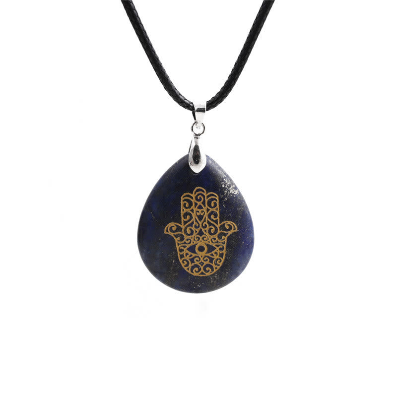 Olivenorma Natural Drop Shape Crystal Hamsa Pendant Necklace