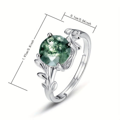 Olivenorma Elegant Moss Agate Leaf Shape Adjustable Ring