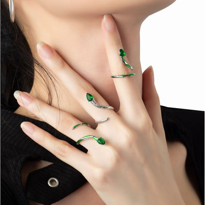 Olivenorma Emerald Snake Knuckle Cuff Ring