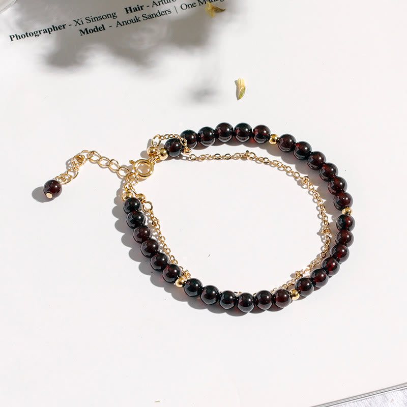 Olivenorma Garnet Beaded Metal Chain Double Layer Bracelet