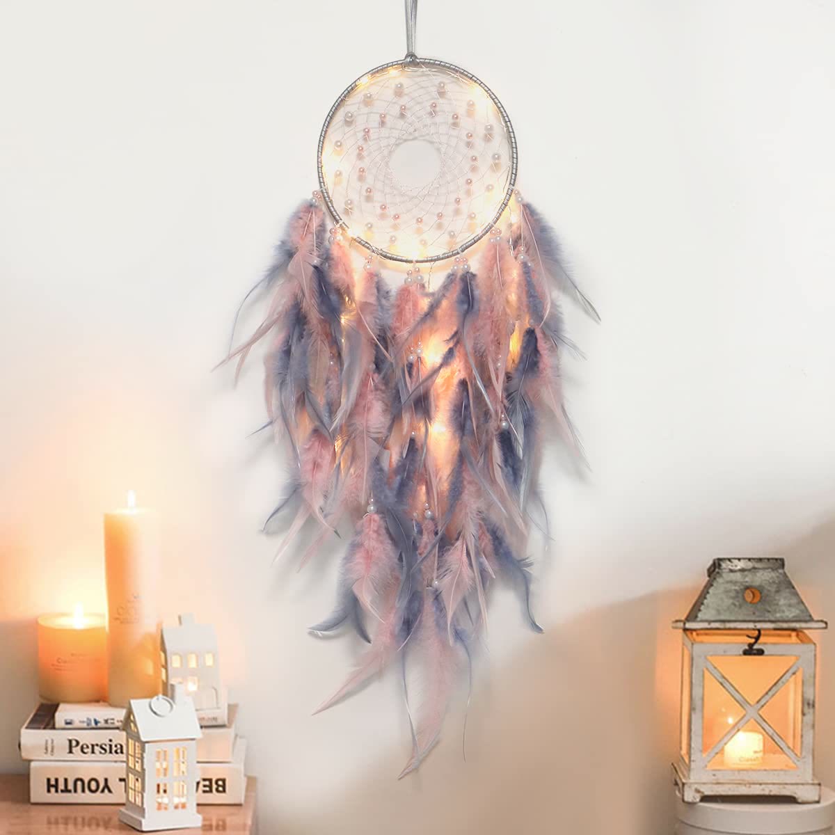 Olivenorma LED Light Up Handmade Feather Dream Catcher