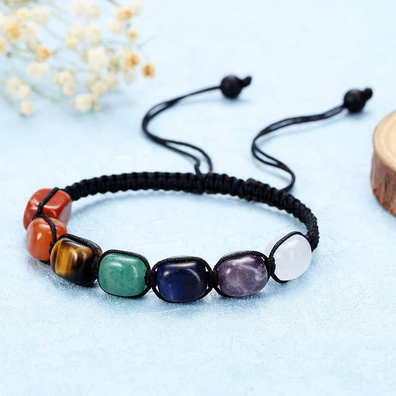 Olivenorma 7 Chakra Crystal Gemstone Bead Braided Wrap Men Bracelet