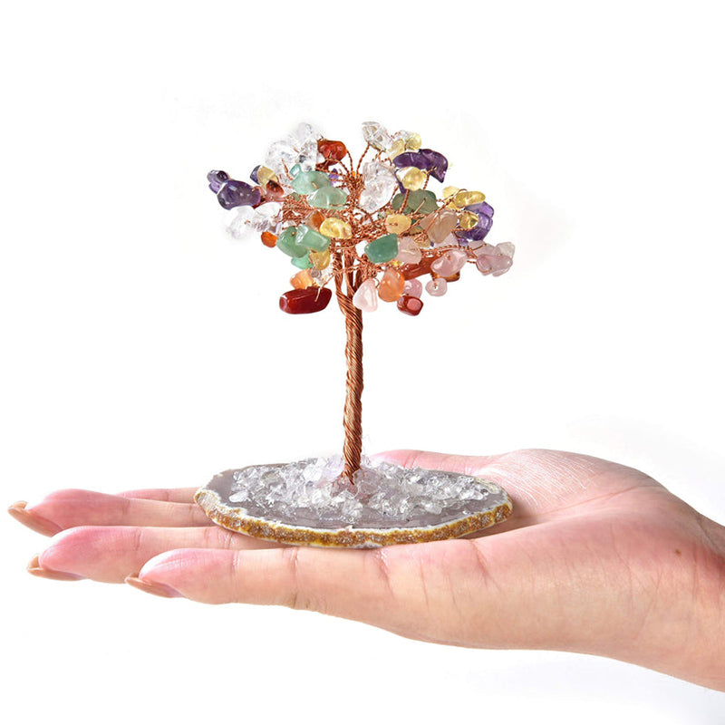 Olivenorma Multi-color Natural Gemstone Feng Shui Tree with Agate Base