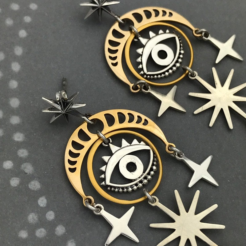 Olivenorma Evil Eye Star Moon Witch Earrings