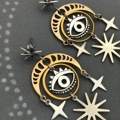 Olivenorma Evil Eye Star Moon Witch Earrings