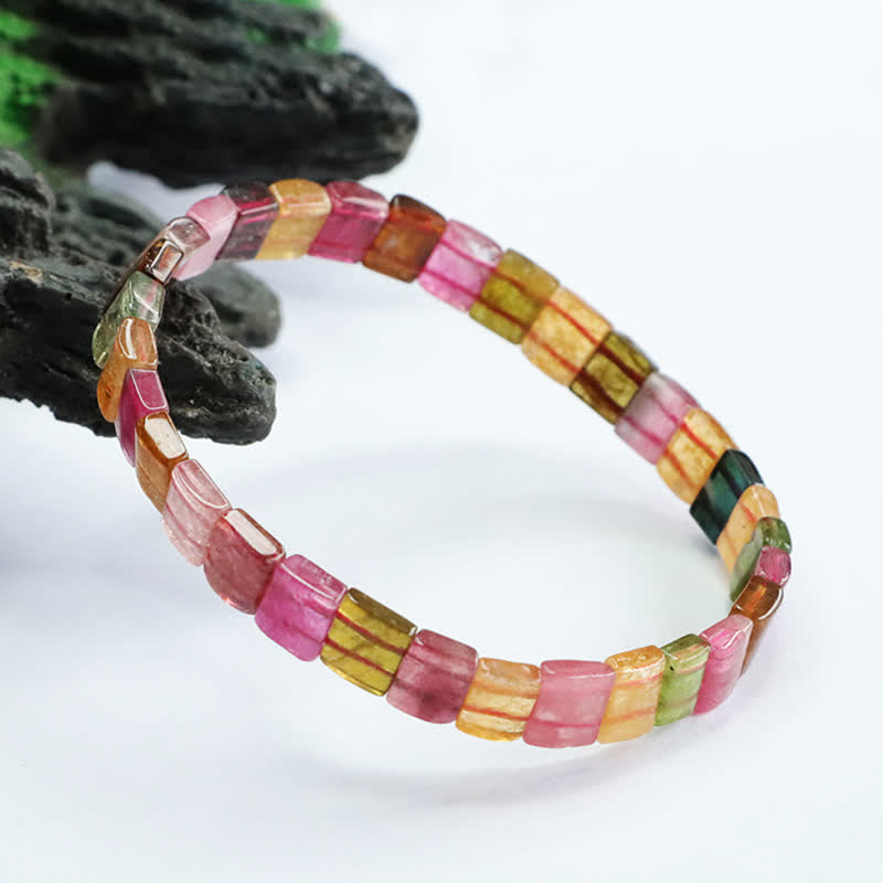 Olivenorma Natural Tourmaline Square Beads Beaded Bracelet