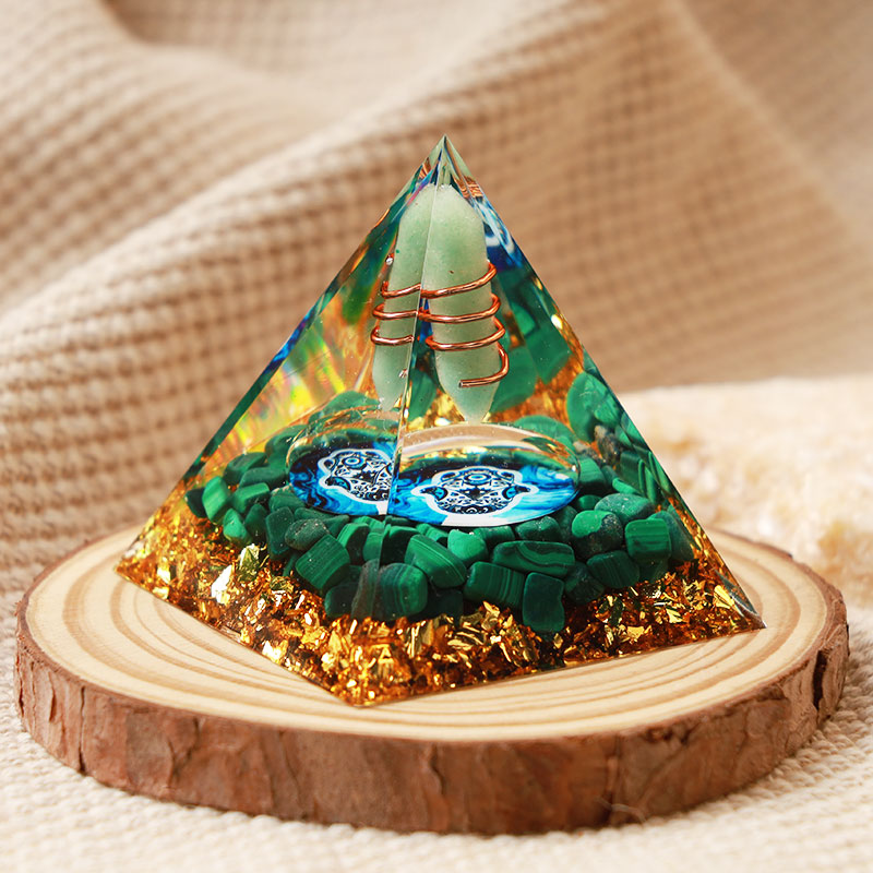 Olivenorma Green Aventurine With Malachite Hamsa Orgone Pyramid