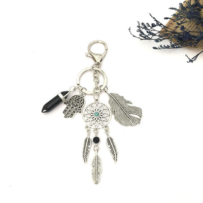 Olivenorma Natural Gemstone Dreamcatcher Pendants Hamsa Keychain