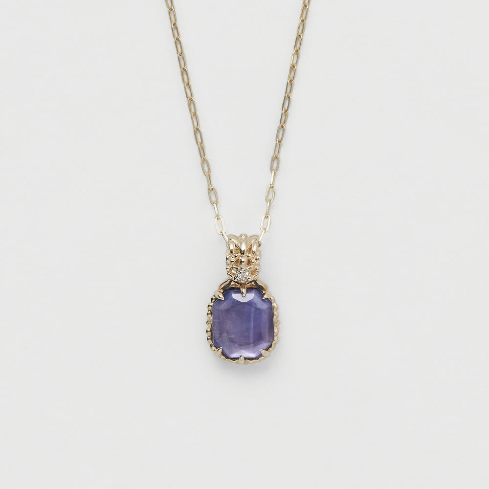 Olivenorma Natural Amethyst Square Stone Ring Necklace